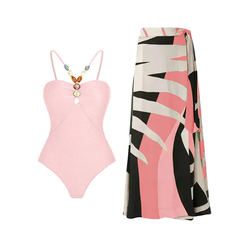 One Piece Retro Swimwear with matching skirt - multiple prints