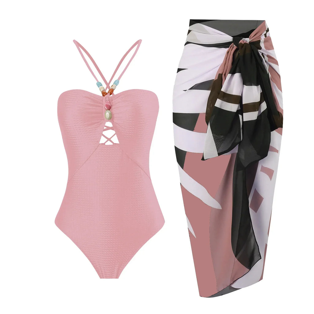 One Piece Retro Swimwear with matching skirt - multiple prints