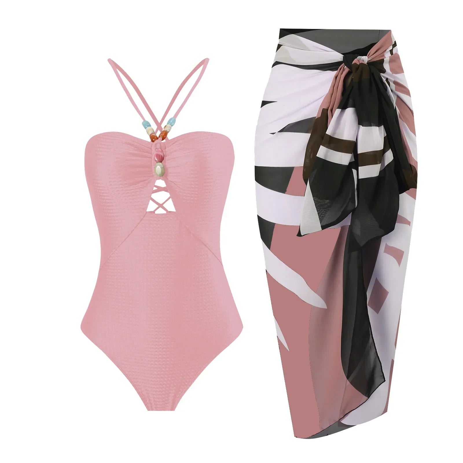 One Piece Retro Swimwear with matching skirt - multiple prints