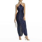 Backless tassel maxi dress from 64b136-1e, flowing design with tassel details, perfect for elegant summer occasions.