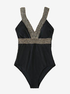 Colorful detailed one-piece swimwear by 64b136-1e featuring multiple styles and vibrant patterns, perfect for beach or poolside wear.