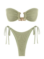 Colorful Ring Bandeau Bikini swimwear in multiple shades, featuring a stylish bandeau top with ring accents for a fashionable beach look.