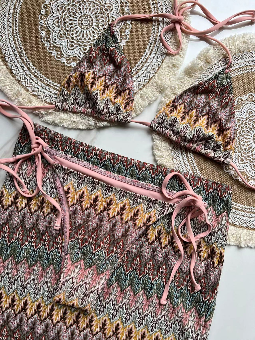 Zigzag 3 Piece boho bikini set - multiple colors available