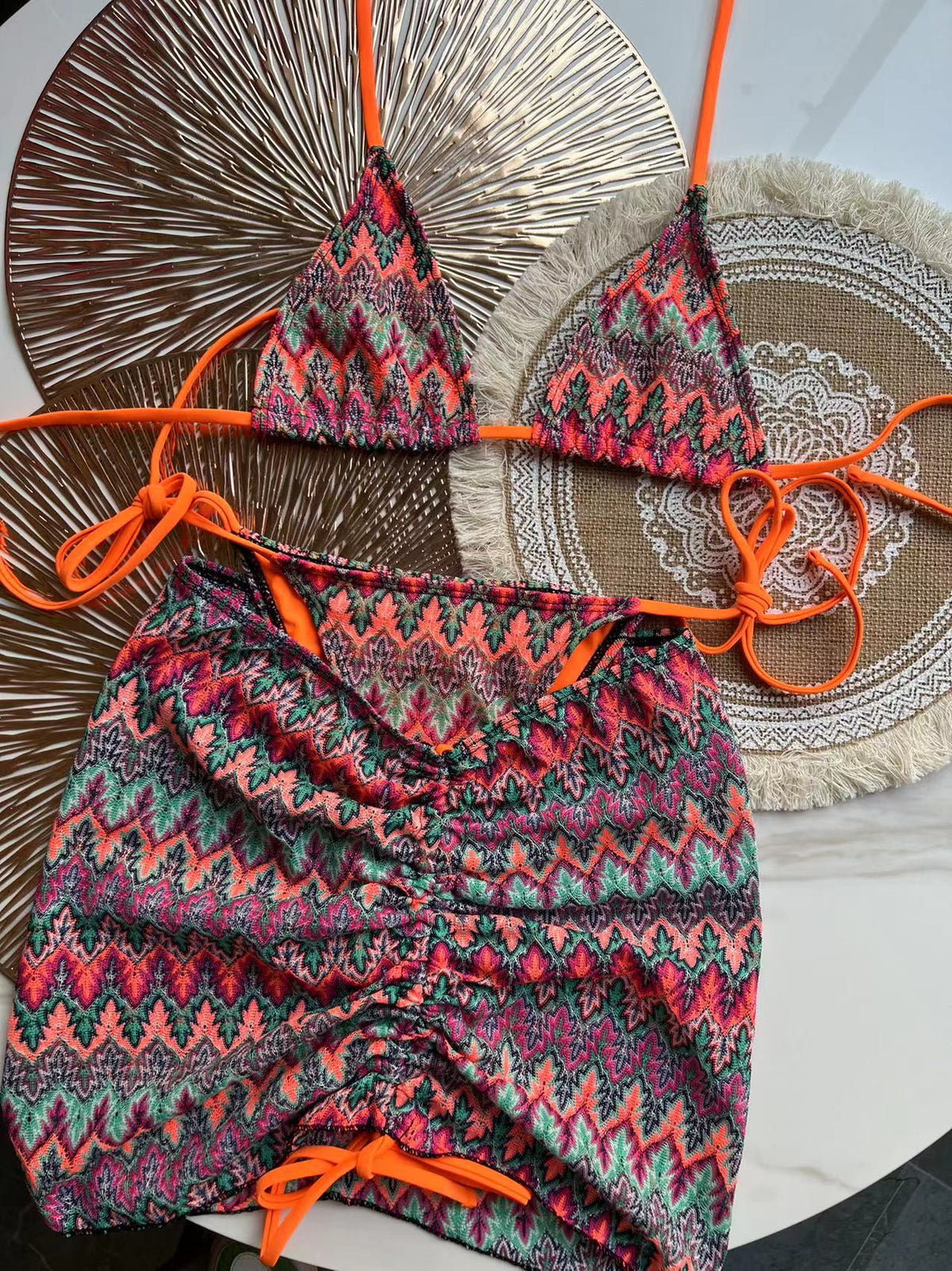 Zigzag 3 Piece boho bikini set - multiple colors available