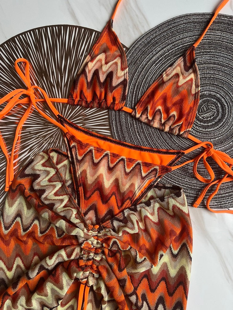 Zigzag 3 Piece boho bikini set - multiple colors available