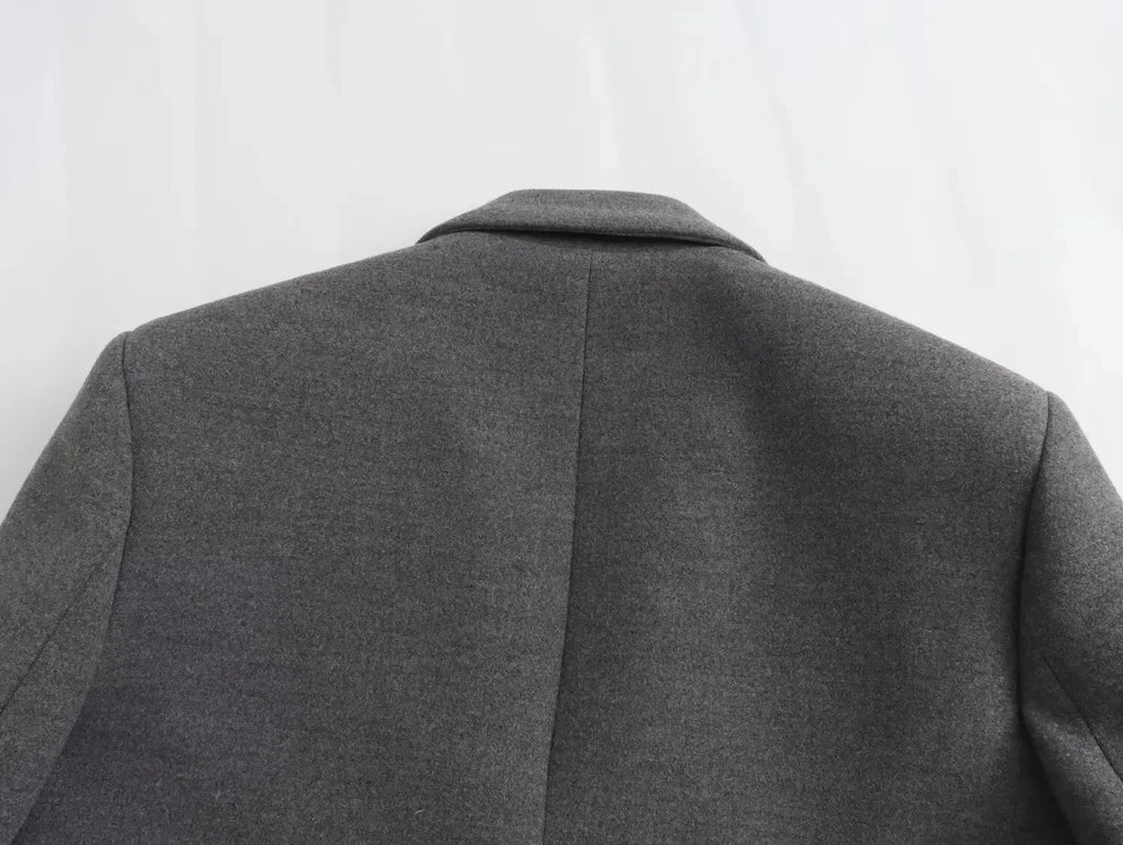 LARA Elegant Solid Gray Wool Blazer