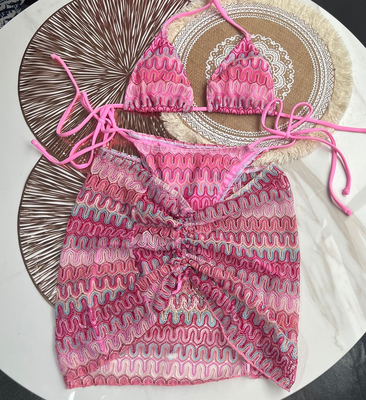 Zigzag 3 Piece boho bikini set - multiple colors available