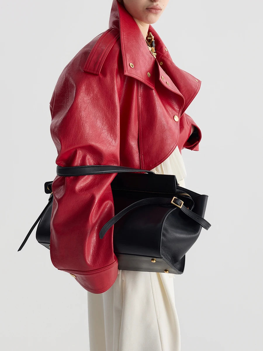 Landry Black High Neck Aysmmetrical Oversized Jacket