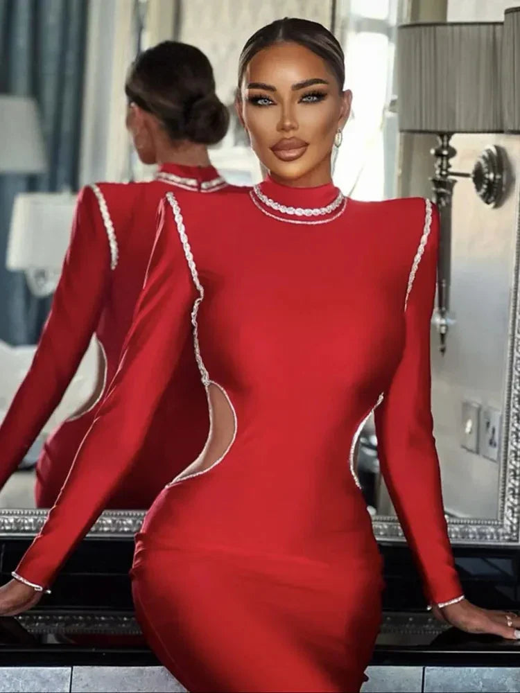 Scarlet Envy Turtleneck Midi Bodycon Dress