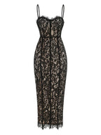 Volante Long Lace Dress Black