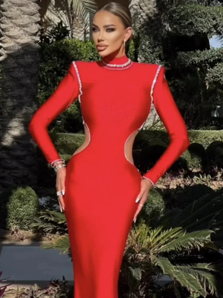 Scarlet Envy Turtleneck Midi Bodycon Dress