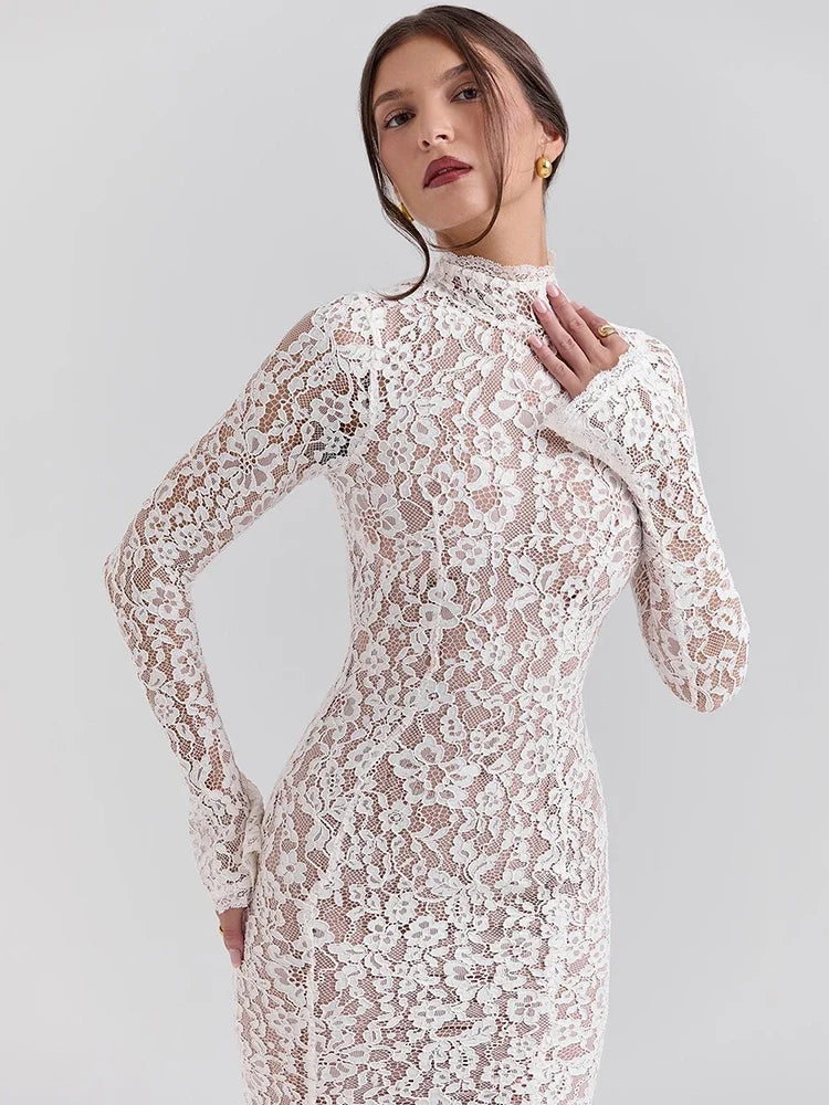Mona Long Sleeve Lace Midi Dress