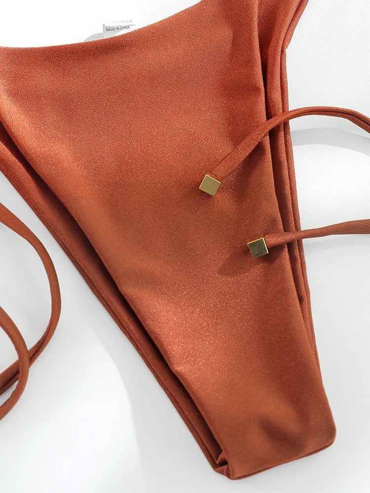 Tan Brown Bandeau Bikinis Set