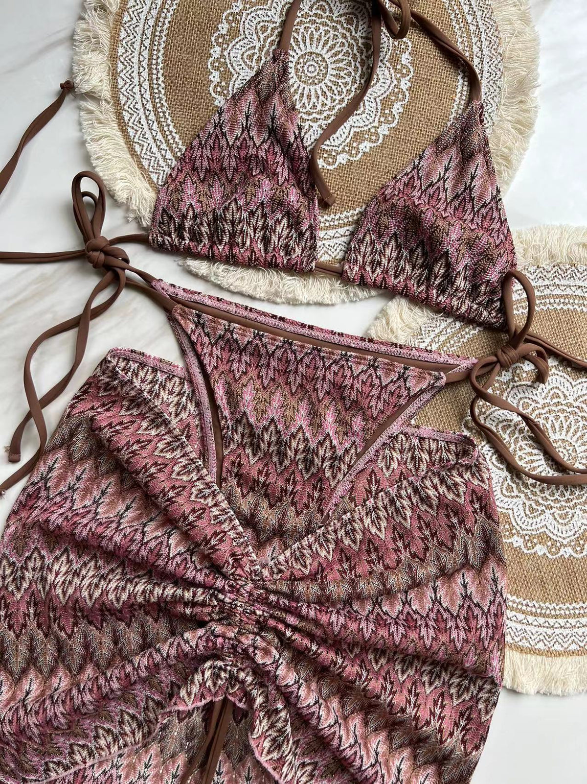 Zigzag 3 Piece boho bikini set - multiple colors available