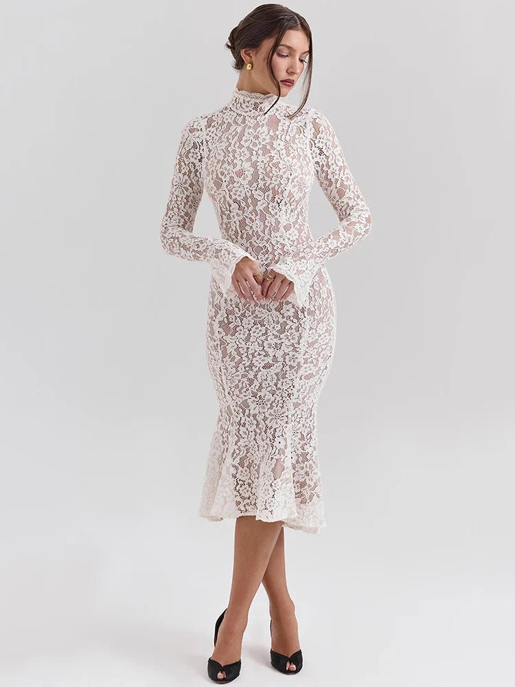 Mona Long Sleeve Lace Midi Dress