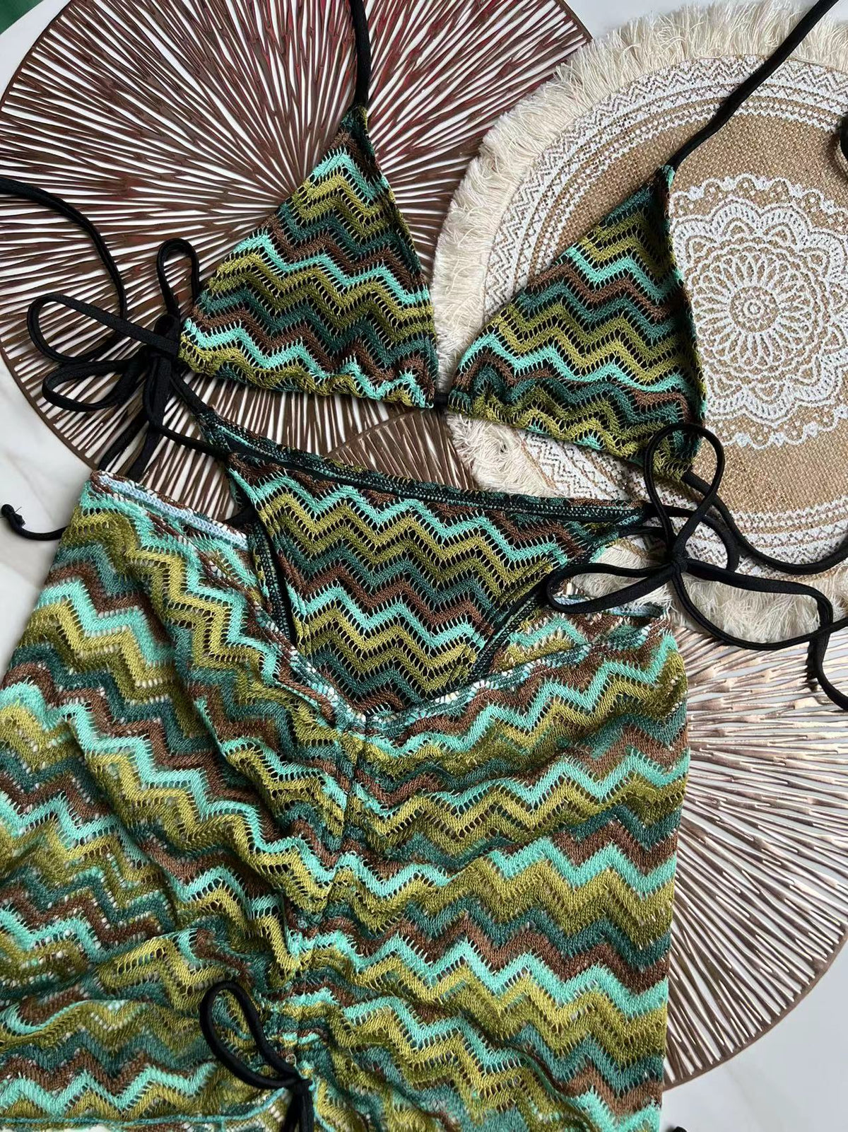 Zigzag 3 Piece boho bikini set - multiple colors available