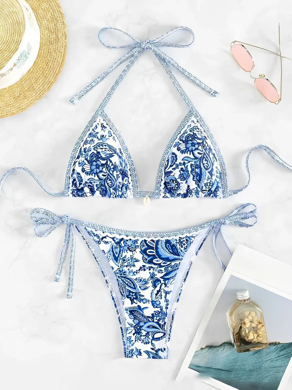 SERENITY Halter String Triangle Two Piece Bikini r