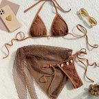 Three-piece bikini set in four colors featuring a stylish swimwear design from 64b136-1e.