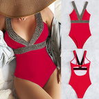 Colorful one-piece swimwear by 64b136-1e featuring detailed patterns and multiple styles, ideal for beach or poolside wear.