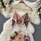 Two-piece knitted beach set from 64b136-1e featuring a sleeveless top and matching shorts, perfect for summer beachwear.