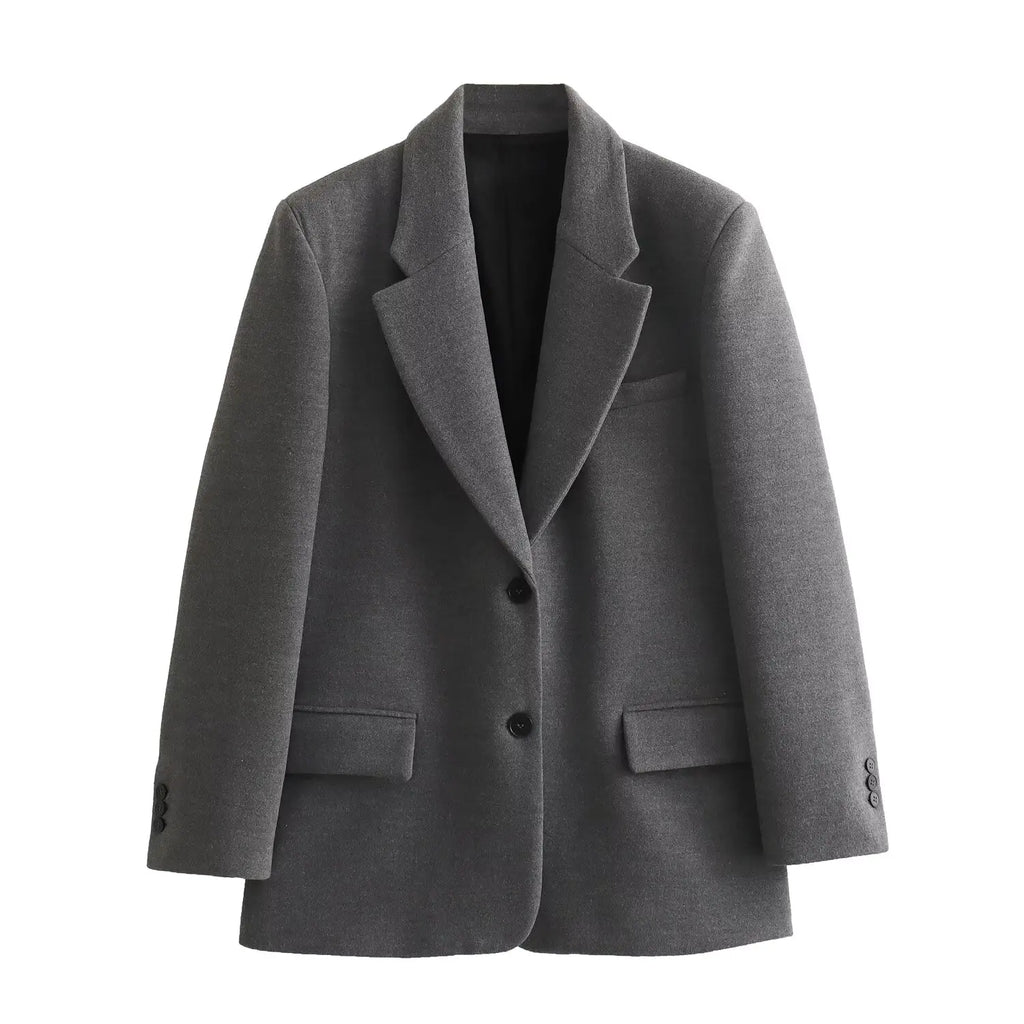 LARA Elegant Solid Gray Wool Blazer