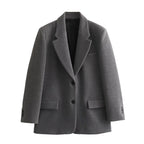 LARA Elegant Solid Gray Wool Blazer