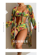 High waist bikini set by 64b136-1e featuring a stylish swimwear design, with the three-piece swimsuit displayed on a model.