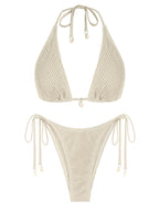 Contrast fishnet bikini set from 64b136-1e, featuring a stylish swimwear design with fishnet fabric and contrasting color details.