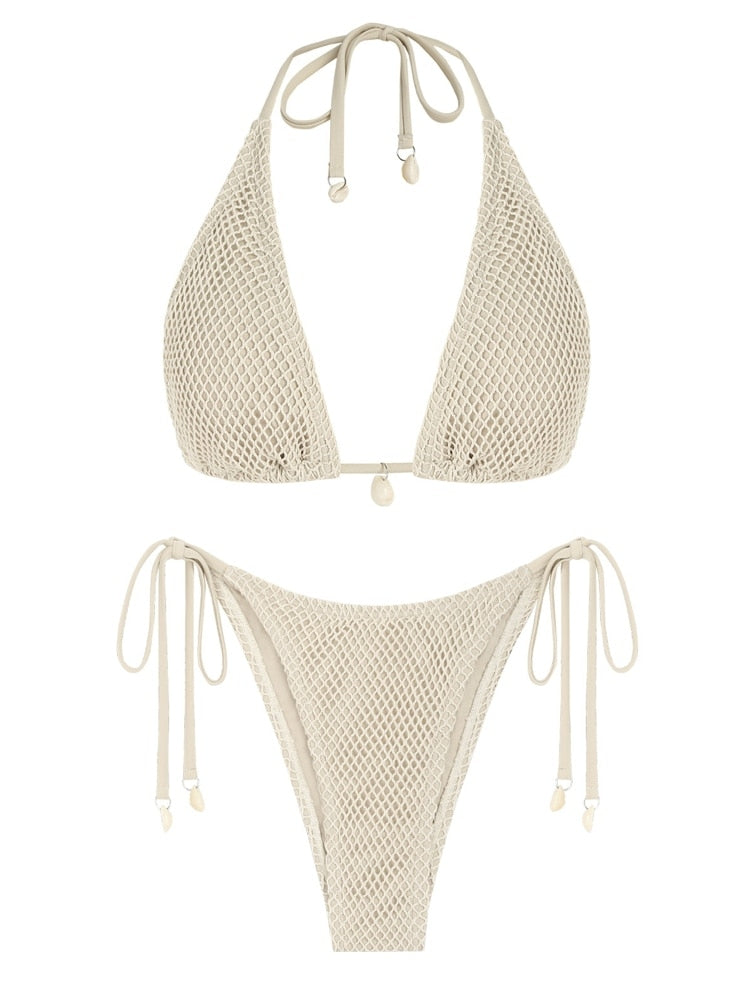 Contrast Fishnet Bikini set