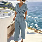 Women’s Two Piece Set – Wrap Top and Tailored Pants Matching Outfit Elegant Summer Set