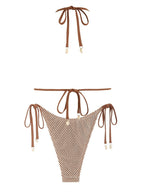 Contrast fishnet bikini set from 64b136-1e featuring a stylish swimwear design with fishnet material and adjustable straps.