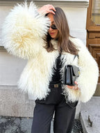 Valentina Fringe Fluffy Faux Fur Jacket