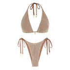 Contrast fishnet bikini swimwear set from 64b136-1e, featuring a stylish fishnet design and adjustable bikini top and bottom.