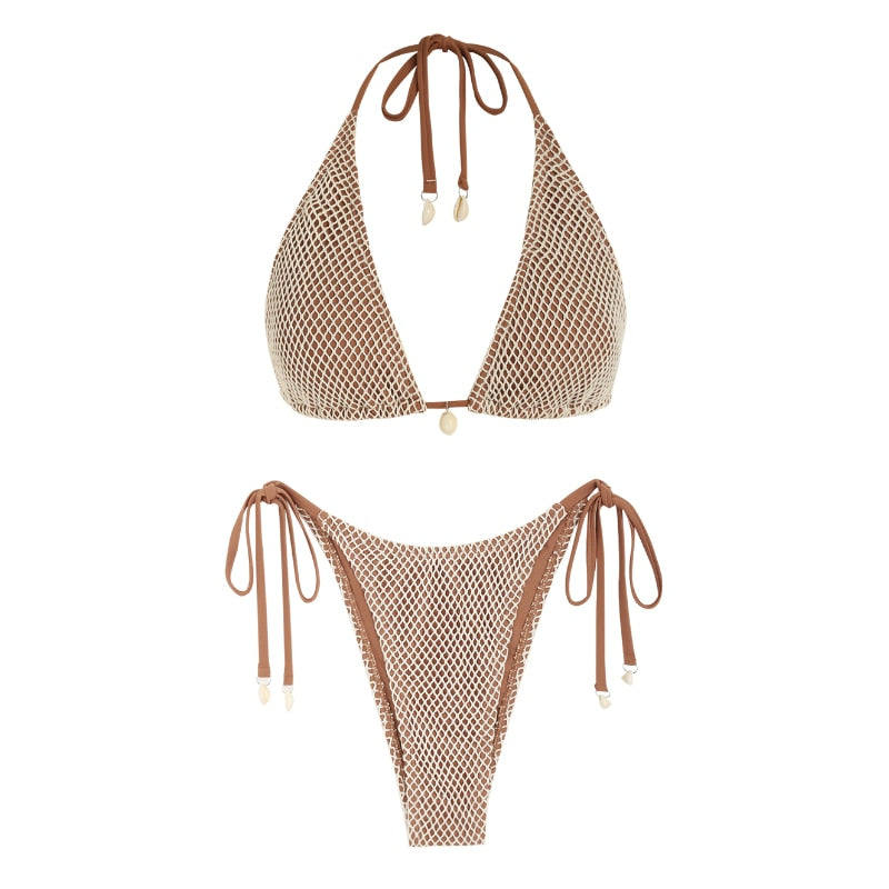 Contrast Fishnet Bikini set