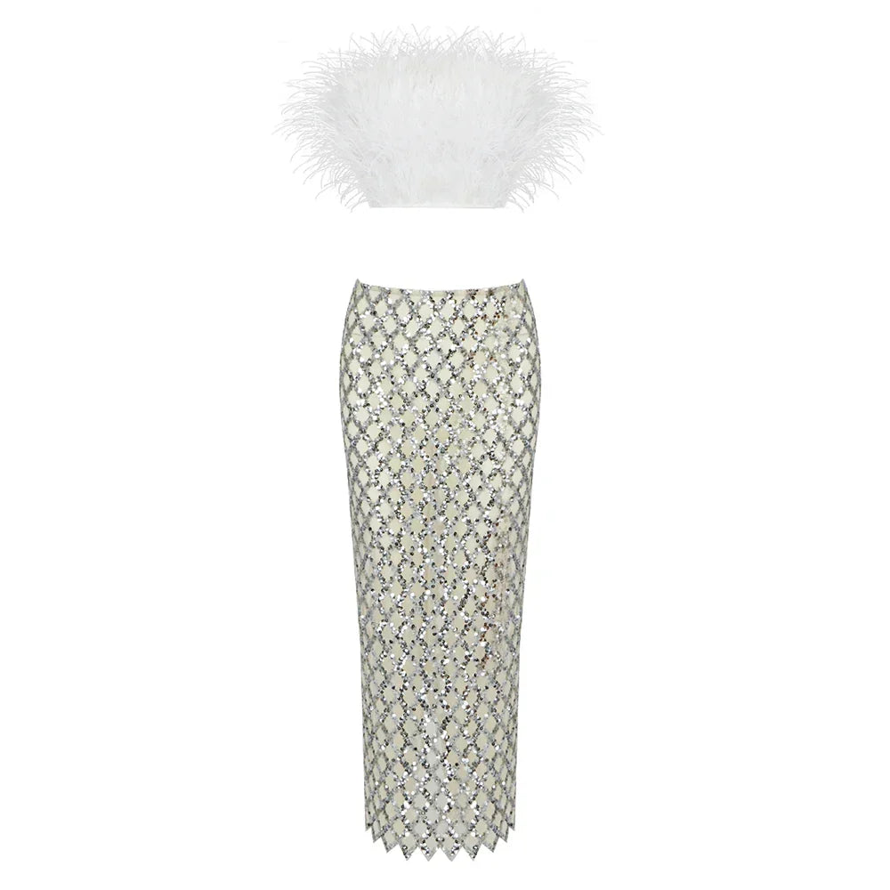 Feathered Elegance Two-Piece Party Set