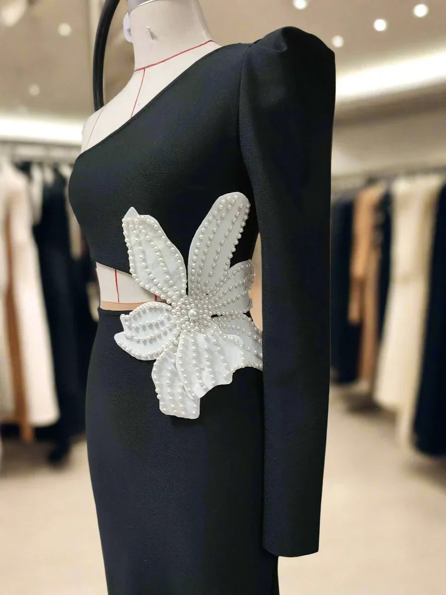 Midnight Blossom Asymmetrical Dress