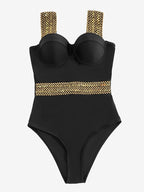 Colorful one-piece swimwear by 64b136-1e featuring intricate patterns and multiple style options, perfect for swimming and beachwear.