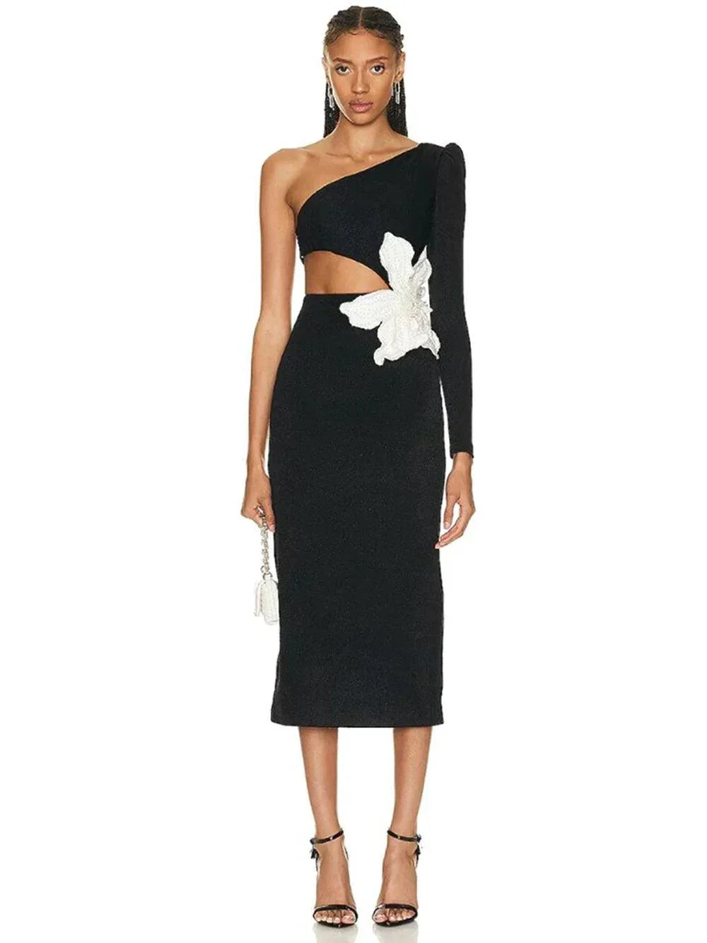 Midnight Blossom Asymmetrical Dress