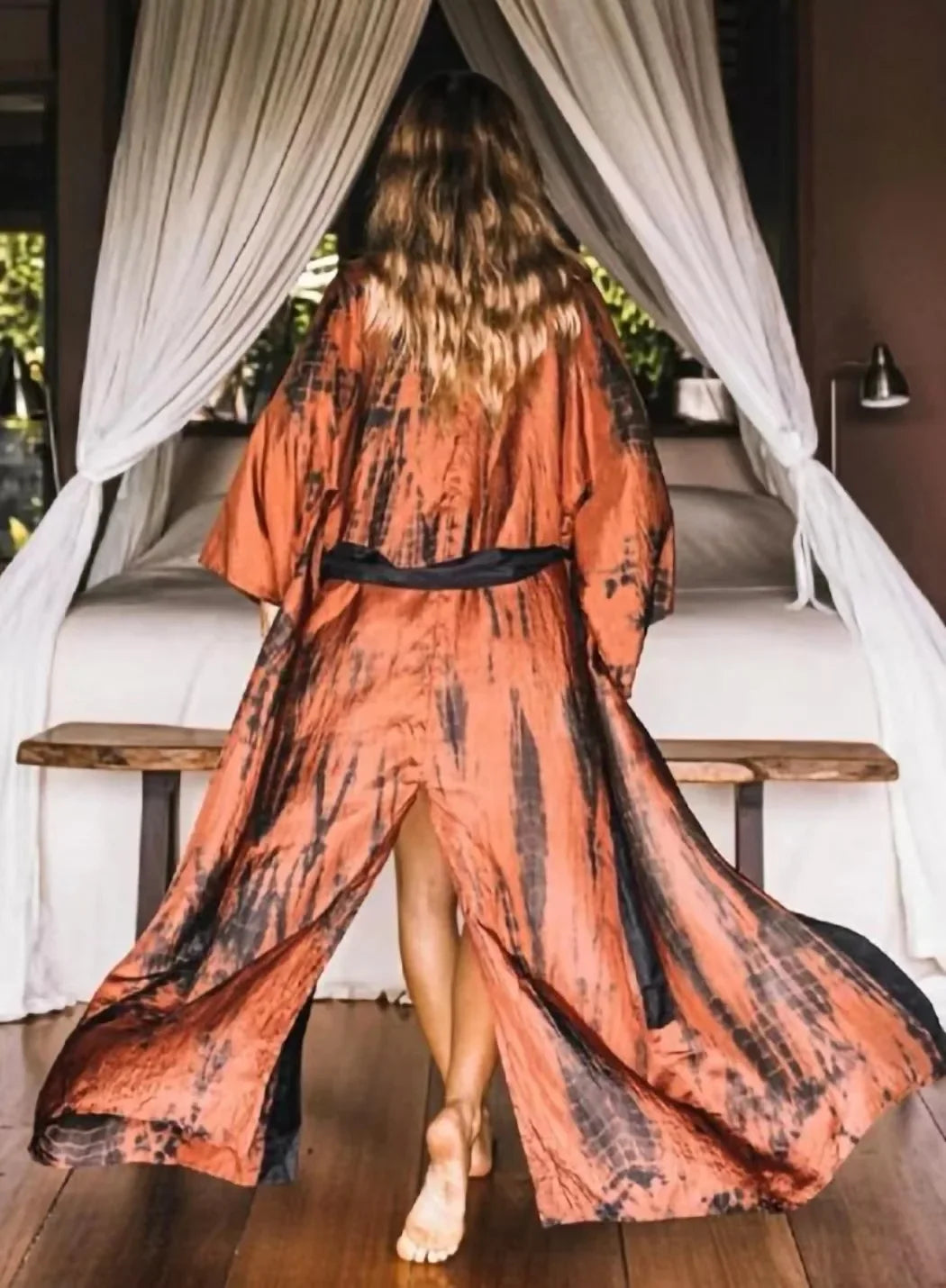 Coffee Tie Dye Wrap Kimono /  Dress