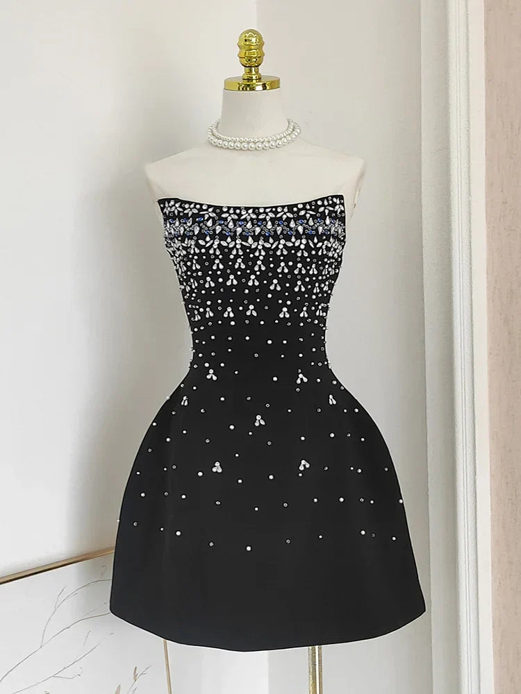 Parisian Glam Diamond-Spliced Mini Dress