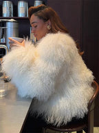 Valentina Fringe Fluffy Faux Fur Jacket