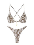 Criss Cross Snake Print Thong Bikini