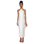 Backless Tassel Maxi Dress by 64b136-1e, elegant evening dress with flowing fabric and decorative tassels, perfect for special occasions.
