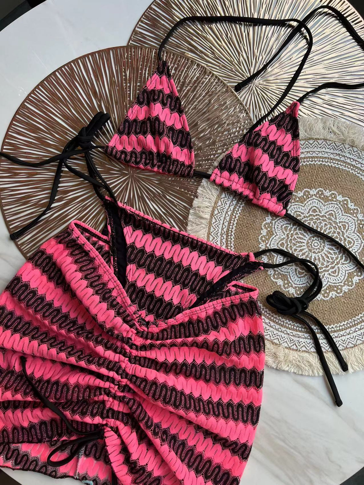 Zigzag 3 Piece boho bikini set - multiple colors available