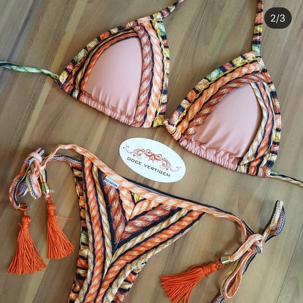 Feminine Pink Brazilian Bikinis Set