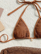Three-piece bikini swimwear set by 64b136-1e in four vibrant colors, featuring a bikini top, bottom, and cover-up.