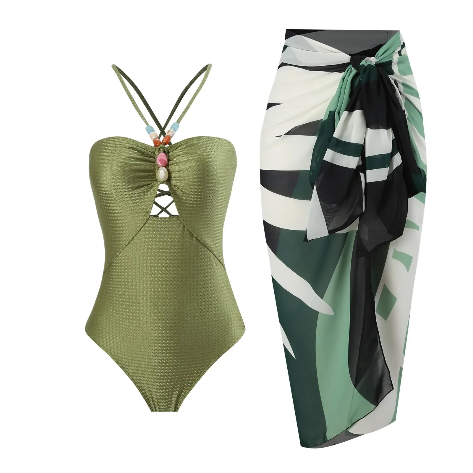 One Piece Retro Swimwear with matching skirt - multiple prints