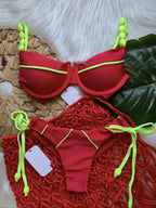Sexy push-up bikini set swimwear featuring vibrant colors and adjustable straps, designed for flattering beach or poolside wear.
