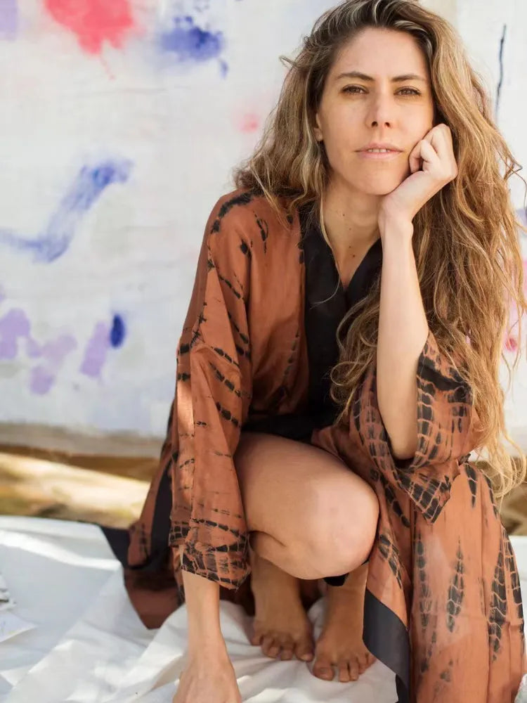 Coffee Tie Dye Wrap Kimono /  Dress
