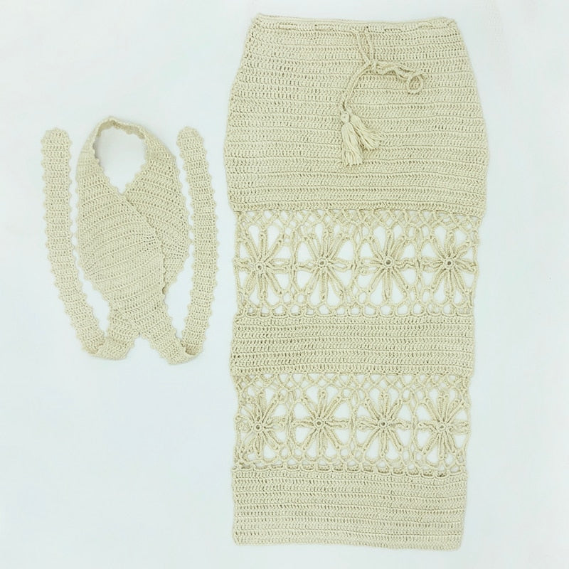 Crochet Crossed Top & skirt set